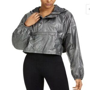 Free People Movement Women’s Small Cropped Hoodie Windbreaker Snake-Print Gray